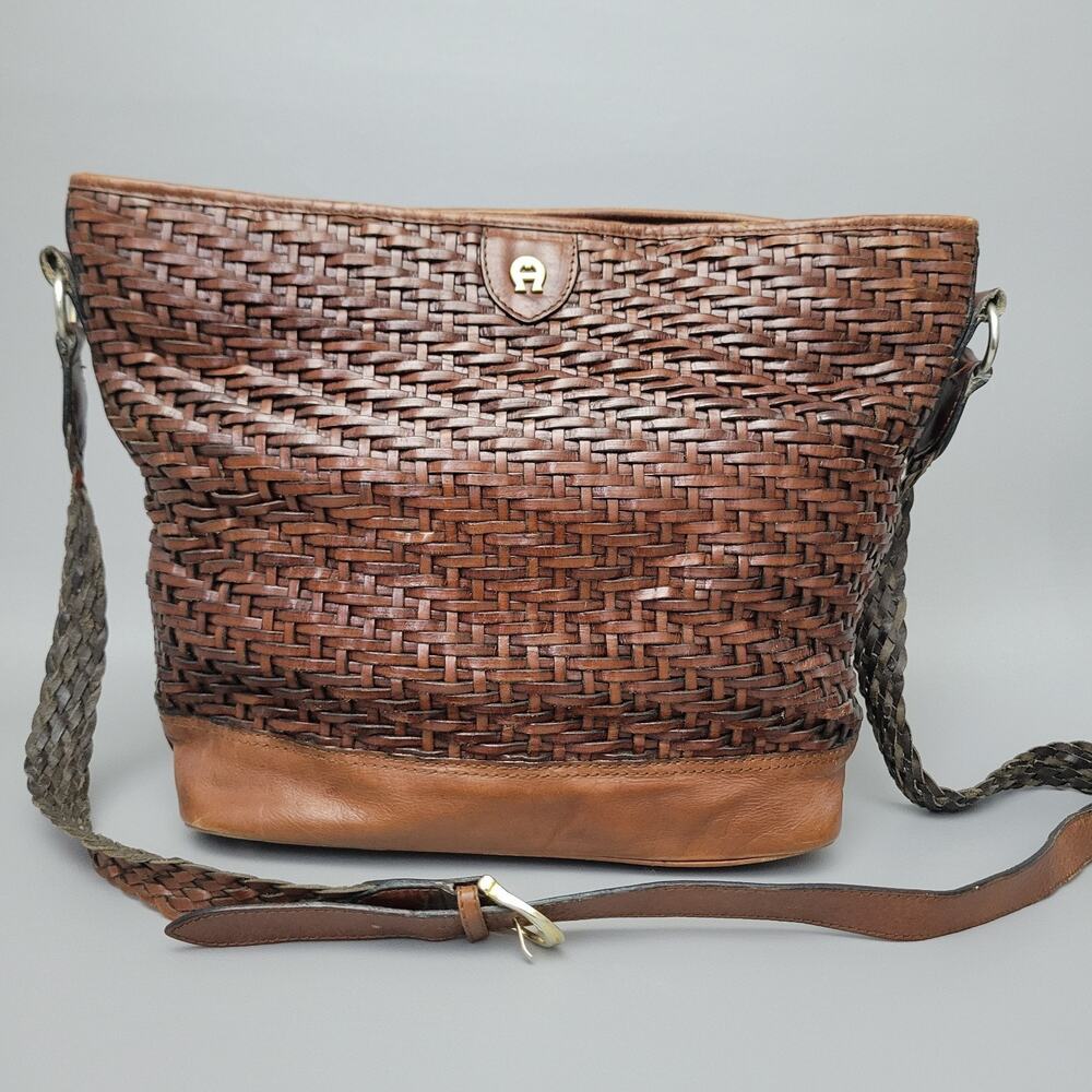 Vintage Woven Etienne Aigner Brown Leather Shoulder Purse classic Y2k